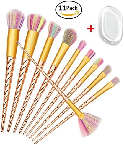 Unicorn Makeup Brush Set with Silicone Makeup Sponge Face Foundation Powder Blender Eyeshadow Cosmetic Brushes Beauty Tools Kits (Golden)