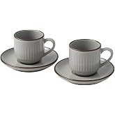 2'li Set &Ccedil;izgili Seramik Fincan Takımı | Mat Kahverengi Beyaz Rustik Espresso & T&uuml;rk Kahvesi Fincanı | &Ccedil;ift Kişilik Kulplu Se