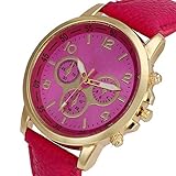 Collection Unisex-Armbanduhr BeiläUfige Geneva Kunstleder Uhr Herren Analoge Japanisch Quarzwerk Uhren MäDchen Armbanduhr Retro Digital Uhren (Hot Pink)