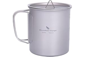 Boundless Voyage Outdoor 750ml 800ml 1100ml 1300ml Titanium Pot with Lid Folding Bail Handle Camping Hiking Picnic Ultralight Portable Water Bottle Cup Mug Spork Set (600ml)