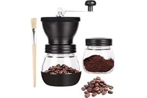 A2A Coffee Grinder Manual - Adjustable Coarseness Ceramic Mill Coffee Grinder for Bean, Spices with Transparent Storage Jar - Hand Coffee Grinder Machine for Home, Offices