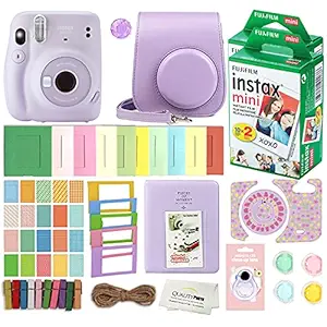 Fujifilm Instax Mini 11 Instant Camera with Case, 40 Fuji Films, Decoration Stickers, Frames, Photo Album and More Accessory kit (Lilac Purple)