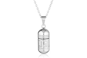 Jovivi Cremation Jewellery Stainless Steel Cylinder Bullet Urn Necklace for Ashes Memorial Keepsake Om Mani Padme Hum Hair Locket Pendant Jewellery