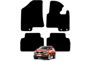 Carsio Carpet Car Mats For Kia Sportage 2010 to 2016 4 Piece Set with 3 Fixing Holes Tailored Fit Floor Mat Complete Accessory Black Custom Fitted - All Weather, Anti-Slip Backing & Black Trim