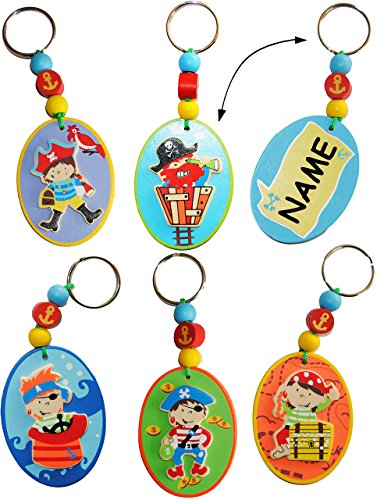 Schlüsselanhänger / Namensschild / Kofferanhänger – “ Pirat “ – aus Holz – Namensanhänger – Geschenkanhänger / für Kinder Reise – Kofferschild Adressanhänger – Taschenanhänger – Piraten / Piratenschiff – Gepäckanhänger – Reisegepäck – Säbel – Mitgebsel Piratenschatz - 3