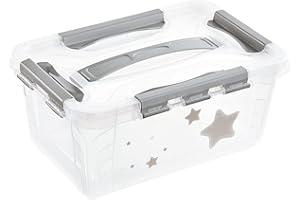 keeeper Caja de almacenamiento con tapa Stars, Giratoria y apilable, Para niños, 4,2 l, kaja, Cosmic Grau (Gris)