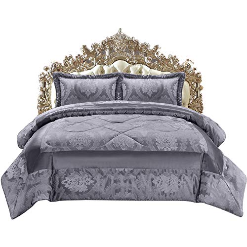 IR 3 Piece Jacquard Quilted Bedspread Bed Throw Comforter Set with Pillow Shams (Betty Dark Grey, 3