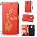 Produktbild Moto G4 Play Hülle, Anlike Schutzhülle für Motorola Moto G4 Play (5.0 Zoll) Wallet Tasche [Butterfly geprägte Serie Bronzing] Handyhülle - Rot