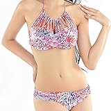 YEARNLY Damen Schlankheits Badeanzug High Neck Bademode Strandmode Frauen Volltonfarbe Drucken Bikini Set Badeanzug rot S/M/L