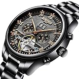 Gskj Herrenuhr Mechanische Uhren Mode Metall wasserdicht Komplett automatisch Hohluhr Kleines Zifferblatt Kalender Luxus Männer Geschäftsuhr,B