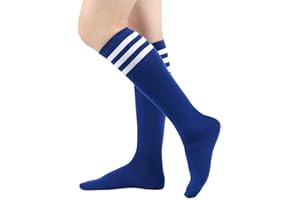 BrightGlow Medias hasta la rodilla para mujer, calcetines altos retro con rayas, muslo largo, calcetines altos, medias a rayas, calcetines deportivos, talla única