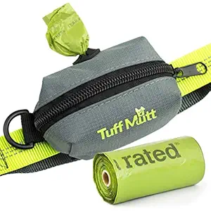 Tuff Mutt - Dog Poop Bag Holder Leash Attachment, Includes 1 Roll of Poop Bags, Waste Bag Dispenser, Lightweight Fabric, Walking, Running or Hiking Accessory