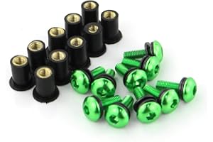 Xitomer 10 Sets M5x16 Alloy Windscreen Bolts Wellnut Bolt Kit, Windshield Bolts, Fit for Z125 Z650 Z900 Z1000SX ZZR1100 ZZR1400 VULCAN SPEED TRIPLE TIGER SCRAMBLER DAYTONA R1100GS (Green)