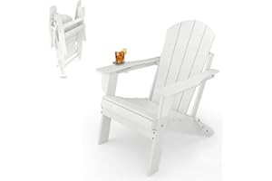 EVERBEAM Sleek Space Adirondack Folding Chair for Garden, Patio or Deck - Arm Rests and Cup Holder - Lightweight, Weatherproof - Stylish, Durable Outdoor Furniture for Fire Pit, Beach, Poolside, Porch (White)