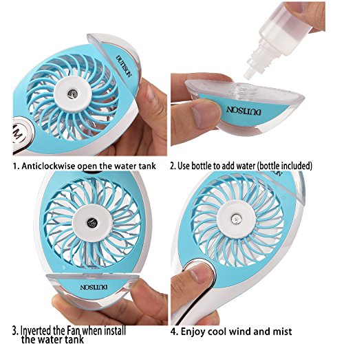 DUTISON Mini Standventilator mit Kühlung Handventilator Ventilatoren mit Luftbefeuchter für Büro Haus Reise Kühlventilator (Blau) - 4