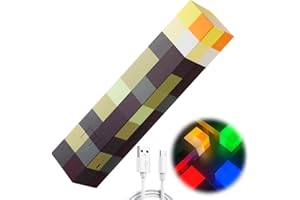 PEELANMALL Craft Lampe Torche, Torche 4 Couleurs, Lampe Murale en Forme de Torche 28cm, Lampe de Nuit Rechargeable, Mine-craft Éclairage Mural Cadeau pour Enfants, Pour costume, cosplay, salon, salle de jeu