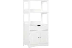 kleankin Bathroom Floor Cabinet, Free Standing Kitchen Cupboard with Shelves, Drawer and Doors, Storage Organizer for Living Room, White