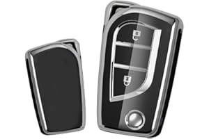 KUNIO Składane Etui na Kluczyki do Toyota Yaris Aygo, Peugeot 108, Citroen C1 - Ochrona TPU na Kluczyki Samochodowe, 2 Przyciski, B, Czarne