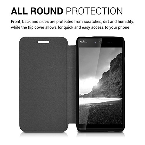 kwmobile Cover per Wiko Rainbow Jam - Custodia protettiva apribile a libro Case stile flip in nero