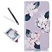 Produktbild Huawei P9 Hülle,Huawei P9 Hülle Case,Leeook Schön Retro Elegant Stylish Weiß Grau Blume Muster Malerei Entwurf Ledercase Tasche Hüllen Brieftasche PU Lederhülle Flip Klapp Hülle im Bookstyle Cover Schale Stand Ständer Etui Karten Slot Schutzhülle Tasche Wallet Case für Huawei P9 + 1 x Schwarz Eingabestift-Gray White FLower