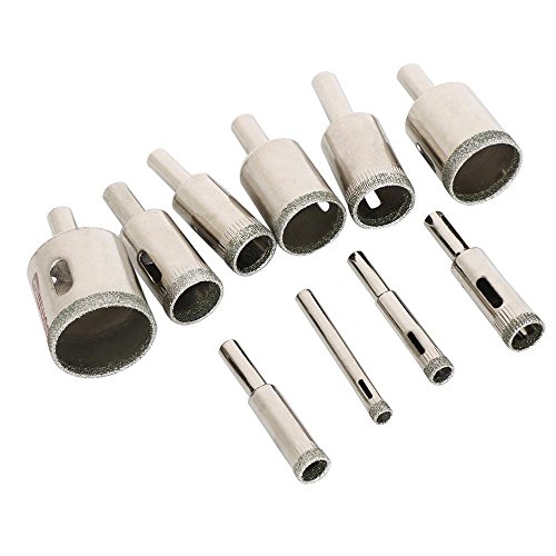 Yahee 10x Glasschneider Bohrer Bohrkrone Diamant Lochsäge Rund 6-30mm, Silber - 2