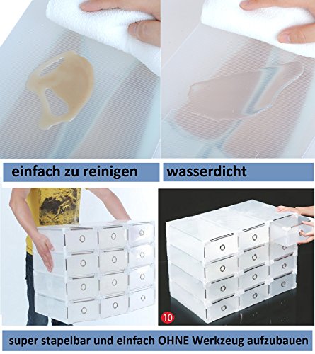 Stapelbar Schuhbox Set 10x Schuhboxen Schuhkasten Schuhkarton Schuhschachtel Aufbewahrungsboxen Schuhaufbewahrung Schuhaufbewahrungsboxen Schubladen Multizweck Transparent L30xB18xH10cm - 4