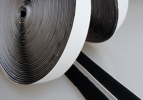 Klettband, selbstklebend, 20 mm breit, 2-teiliges Set (50 m: 25 m Haken + 25 m Flausch, schwarz)