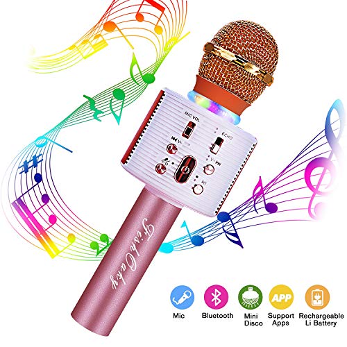 Micrófono Inalámbrico Karaoke Bluetooth, FishOaky Portátil Altavoces Microfono, LED Microfono Niños para Cantar, Función de Eco, Compatible con Android, PC o Teléfono Inteligente (Black)