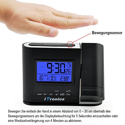 iTronics IR305BB Projektionswecker / Digital Tischuhr / Funkuhr mit Bewegungssensor und Temperaturanzeige - 4