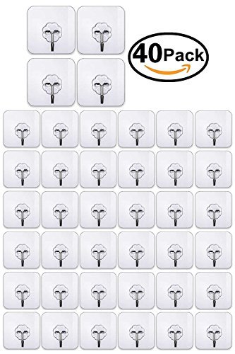 Preisvergleich Produktbild BTHEONE [40 Stücke] Haken Selbstklebend Wiederverwendbar Transparenter Klebehaken Handtuchhaken Kleiderhaken Wasserfest Badezimmer Haken Ohne Bohren für Küche Bad Wand & Decke Aufhänger,Max 6kg