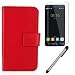 Produktbild Gukas 3in1 Zubehör Set PU Leder Hülle Für Cubot Cheetah 2 5.5" Panzerglas Gehärtetem Schutzglas Hartglas Glas Folie Lederhülle Handyhülle Tasche Handy Case Cover Etui Flip Brieftasche Schutz Protektiv Skin Rot Design mit Kapazitive Schirm Stift Touch Pen Stylus