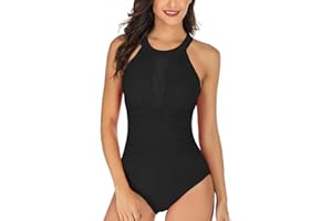 Sweetneed chida yi Costume Intero Donna Costumi da Bagno Contenitivi Pancia Costume Intero Imbottito Push Up Costume Intero Scollatura Profonda con Tulle Curvy Beachwear