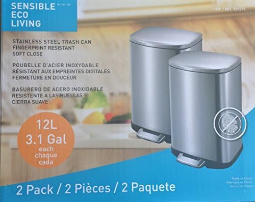 Sensible Eco Living Stainless Steel Trash Can ( each 3.1 Gallon) Fingerprint Resistant Soft Close by Sensible Eco Living