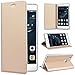 Produktbild SMART LEGEND Lederhülle für Huawei P9 Lite Ledertasche Hülle Gold Schutzhülle Premium PU Leder Flip Case Protective Cover Innere Transparent Weiche Silikon Bookcase Handy Tasche Schale mit Kartenfächer Magnet Standfunktion Etui