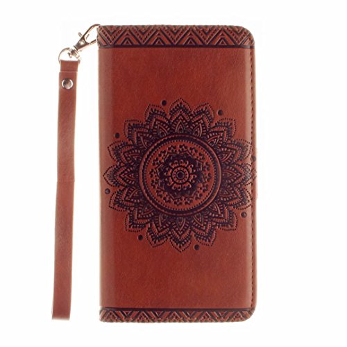 Huawei P9 Plus Hülle, MUTOUREN Schutzhülle für Huawei P9 Plus Handyhülle Brieftasche Gürtelhändytasche Bookstyle Wallet Flip Case Lederhülle mit Standfunktion Kartenfach Magnetic lock Ultra dünn Wallet Case Geprägtes Muster Henna Indische Sonne Mandala Rraun + Stylus Pen - 3