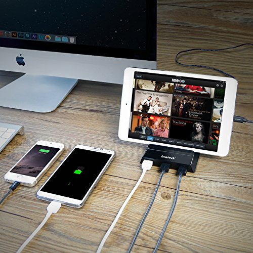 Inateck 4-Port 36W (4x 5V/2.4A) Schnelle USB Ladestation mit familiengeeignetem Desktop-Ladegerät für Apple & Android Smartphones, Tablets und andere USB-ladende Geräte EU-Stecker, Unterstützung von USB-Ladeprotokoll BC1.2 – Schwarz - 6