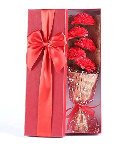 Bouquet Of rot Nelken – Elegant Verpackt von 5 Duft Nelken in bezauberndem Geschenk-Box Beste Geschenk für Jahrestag Geburtstag Mutter und Valentine 's Day...