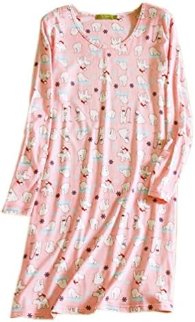 ENJOYNICE Women's Printed Cotton Sleepwear Long Sleeves Nightdress (Small, Bear)