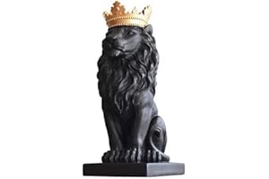 H&W Estatua de león de Corona, esculturas Negras, Figuras de león de Resina para Hombres, Adornos de Estatua artística para el hogar, Oficina, Sala de Estar, estantería, Mesa, Escritorio, decoración