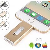 32GB USB iPhone Flash Drive - USB, Micr USB and Lightning connector(3 in 1) for iPhone iPad IOS Andriod and PC- (Gold)