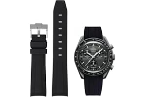 Danxancy Curved End Rubber Watch Strap Compatible with Omega Swatch Moonswatch Speedmaster Planet Series for Men Women