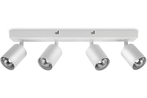 ROMKE Rectangle White 4 Way Adjustable Ceiling Spotlight, ‎Modern GU10 LED Ceiling Light Rotatable for Bedroom, Living Room and Kitchen, GU10 Bulb Not Included