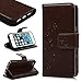 Produktbild SMART LEGEND iPhone SE Lederhülle, iPhone 5S 5 Handyhülle Schmetterling Weinstock Premium Schutzhülle Wallet Case Braun Muster Design Etui Brieftasche Ledertasche mit Handschlaufe Neu Zubehör im Bookstyle Cover Schale mit Ständer Standfunktion Etui Karten Slot und Magnetverschluss Flip Case