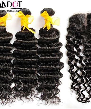 JFF/ 6A Full Density Lace Closure Bleached Knots Virgin Mongolian Deep Wave Closure Free Middle 3 Part Closures , 22 22 22 &amp; 20