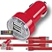 Produktbild IWIO HP Elite X3 Rot Raschen 2000 mAh Kompakte Einschuss DOPPEL Kleine schnelle Reisen DC 12V / 24V Auto Ladeger‰t USB Adapter mit 2 x 1 Meter flachen Daten Sync PC Laptop Ladekabel