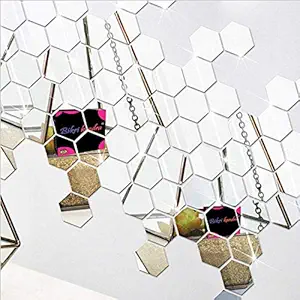 Bikri Kendra - Hexagon 40 Silver - 3D Mirror Decorative Acrylic Wall Stickers