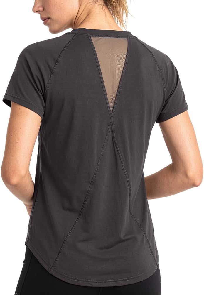 DiULi Camiseta Deportiva Mujer, Camiseta Deporte Manga Corta, Camisetas Deportivas de Gimnasio con Malla Espalda y Ajuste Holgado, Ropa Deporte Entrenamiento Atlético, Yoga Pilates Fitness Top