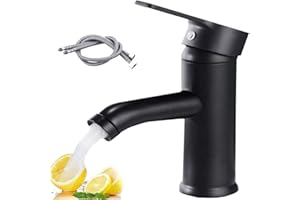 DILIREBA Robinet Salle de Bain Noir, Robinet Mitigeur Lavabo Bassin, avec Vanne de Mélange d'Eau Froide Et Chaude, Acier Inoxydable Antirouille Levier Unique Mitigeur Eau Froide pour Salle Bain (Noir)