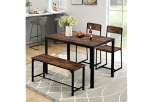 KAYAN Dining Table and Chairs, Bench Set Industrial Style Retro Kitchen Dining Table Set with 2 High Back Chair and 1 Bench for Living Room, Dining Room, Kitchen