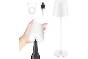 LUCKEA Lampara de Mesa LED Inalámbrica Lámpara de Mesa bateria Recargable con Tapón de Vino y USB-C, Lamparas Mesita Regulable para Restaurante, Dormitorio, Camping, Salon, Blanco